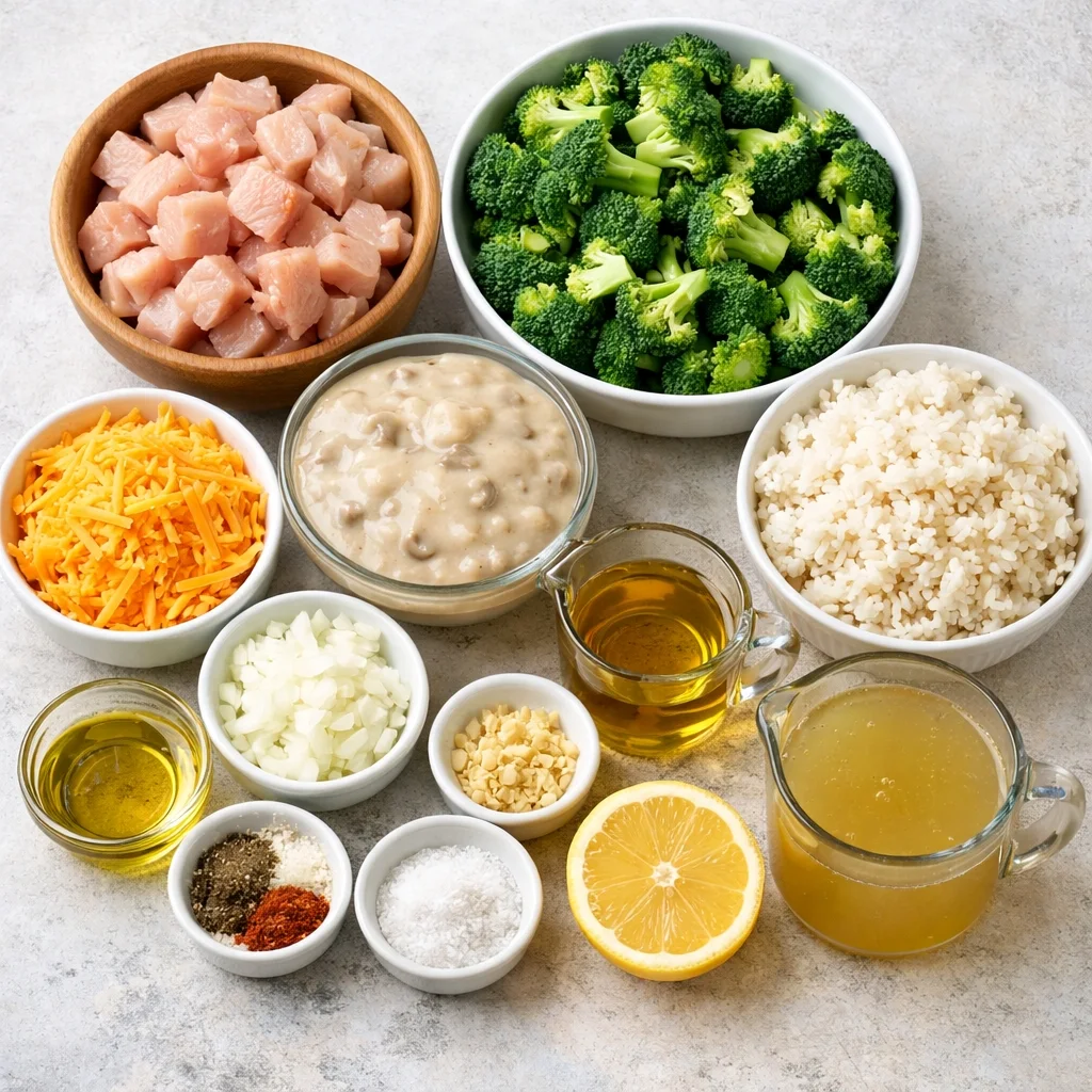 Ingredients for Chicken Broccoli Rice Casserole